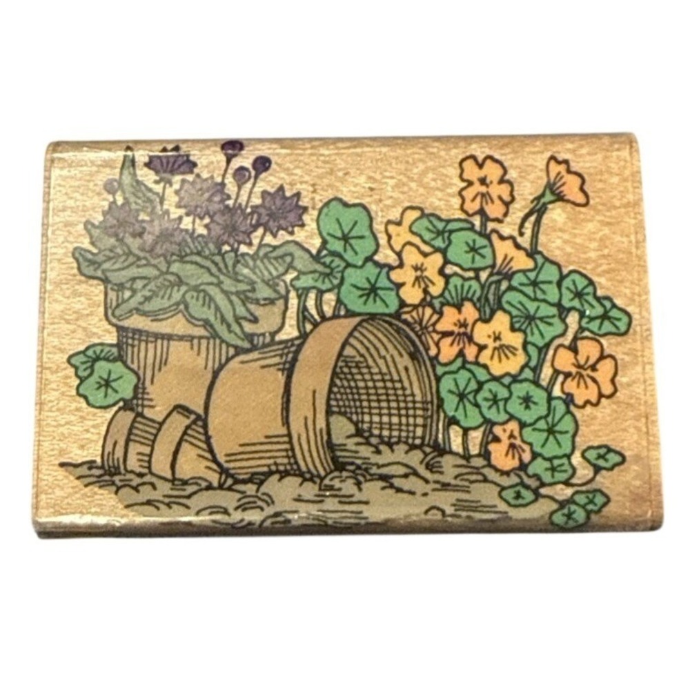 Hero Arts C974 Flowers & Flowerpots Wood Mounted‎ Rubber Stamp Vintage